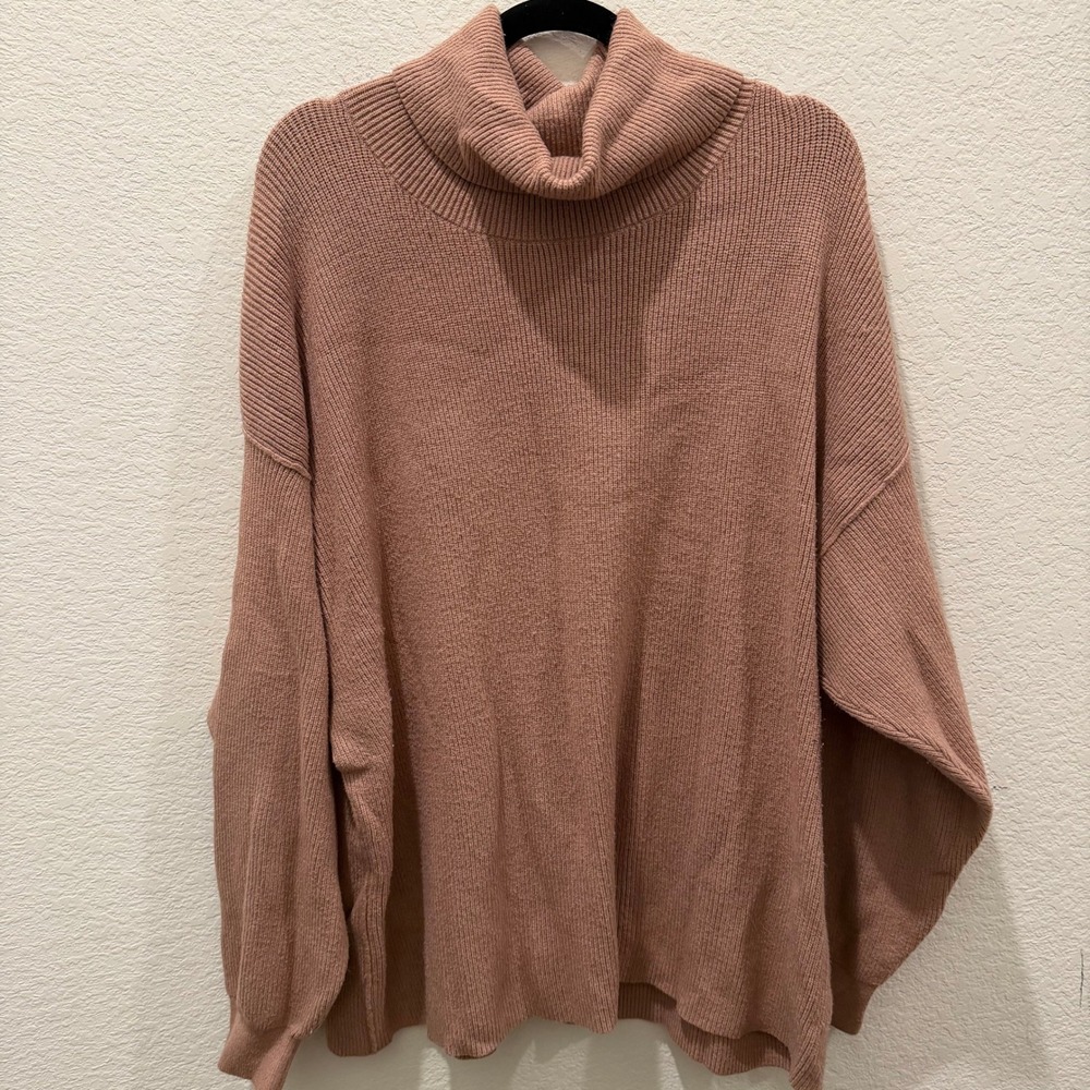 Free People Ottoman Slouchy Tunic Sweater Dusty Rose Pink Ribbed Knit Large